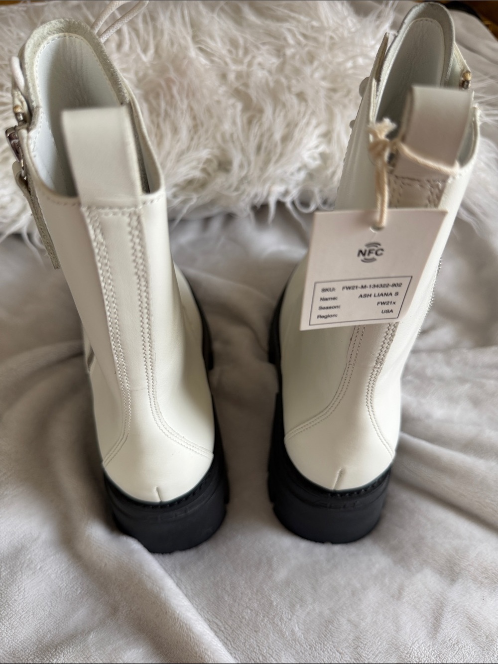 NEW ASH Liana Genuine Leather White Lace-Up Combat Boots with Black Sole Size 40 - Picture 2 of 6